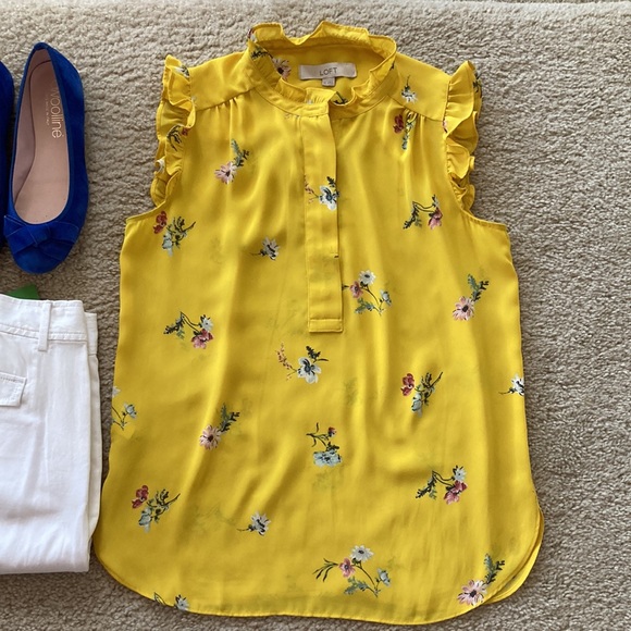 LOFT Yellow Floral Sleeveless Blouse - Picture 2 of 8
